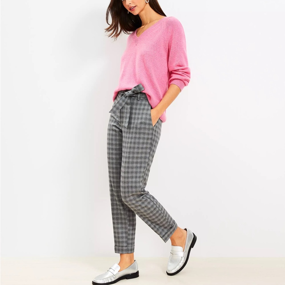 LOFT Charcoal Checkered Trousers with Silver Highlight Threading
